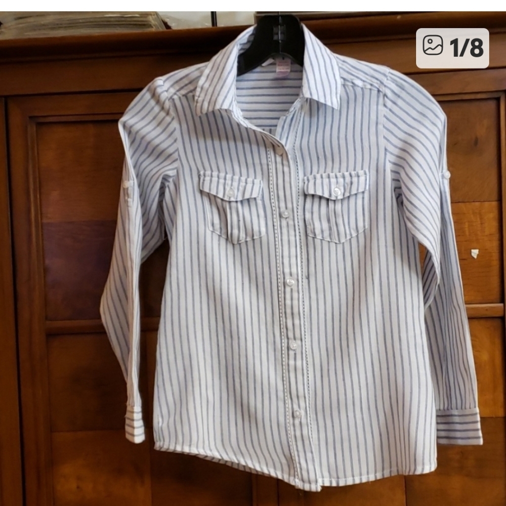 Japna Kids Adjustable Long Sleeve Striped Shirt - Blue And White Size 8